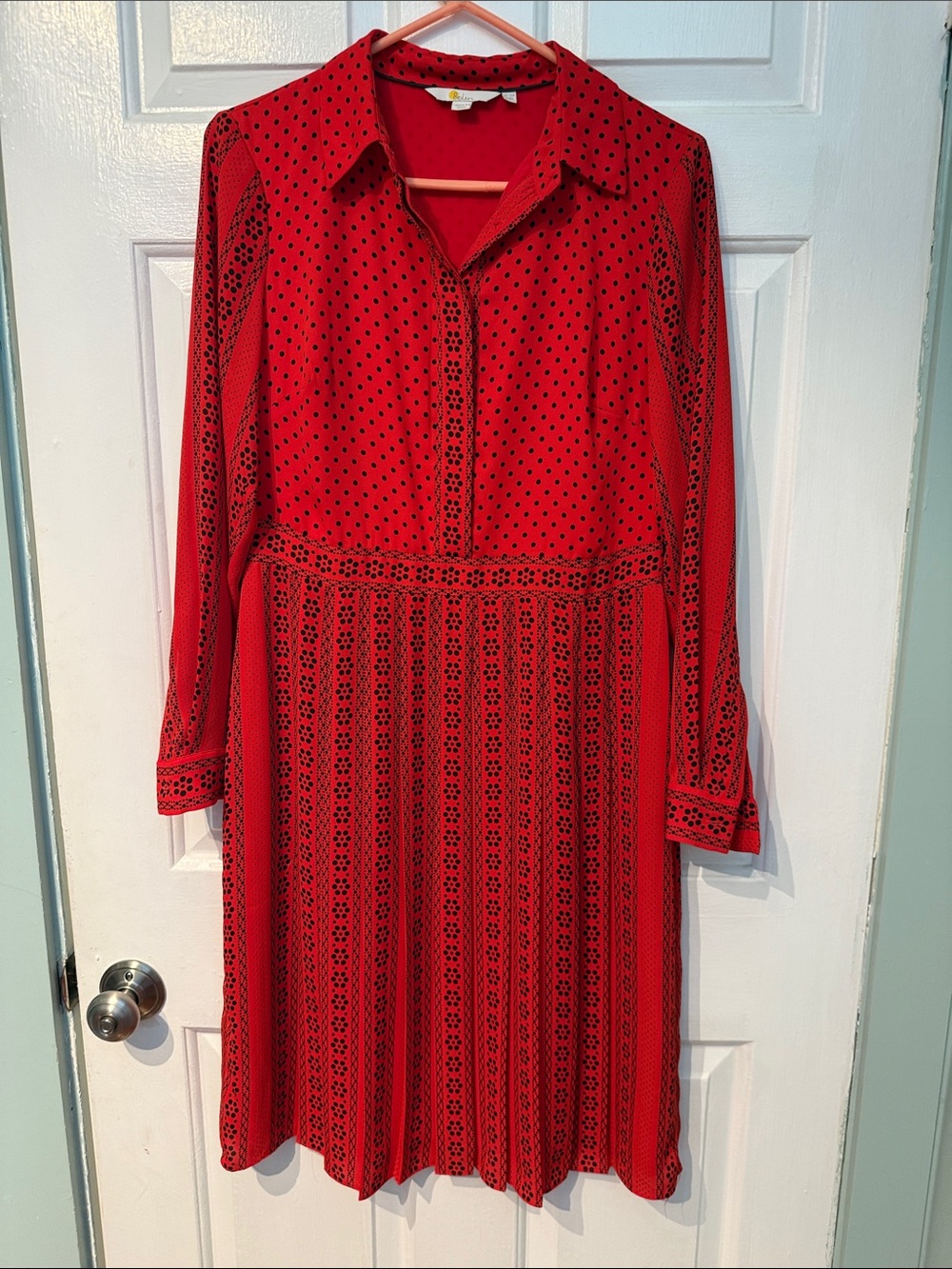 Boden Red Long Sleeve Polka Dot Shirt Dress (8R)